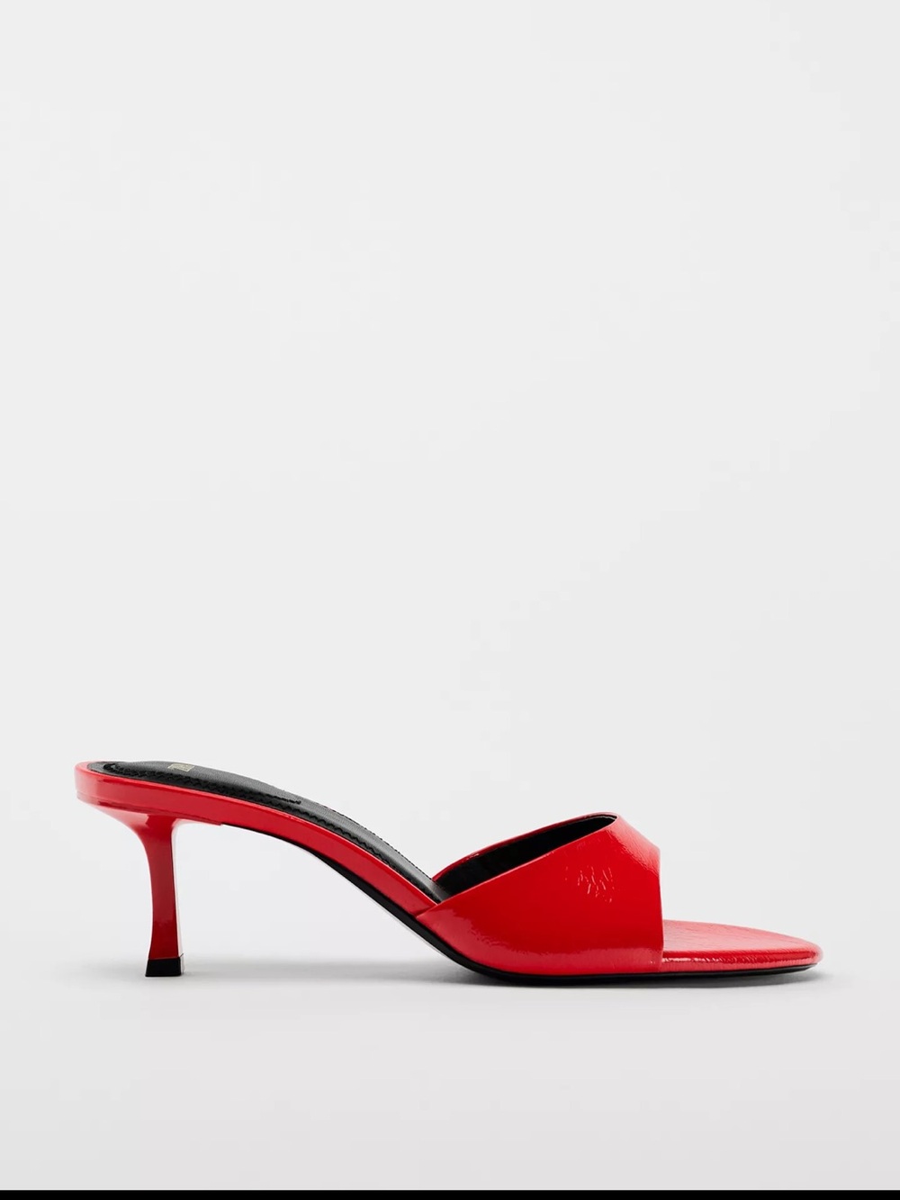 Zara Red Patent Leather Kitten Heel Slide Sandals